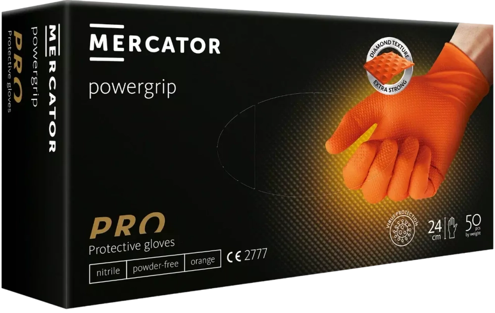 Перчатки нитриловые Mercator Powergrip размер XL - Оранжевые (50шт в пачке)