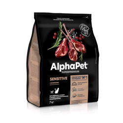 Сухой корм ALPHAPET Superpremium для взрослых кошек и котов с чувствительным пищеварением с ягненком - 7 кг