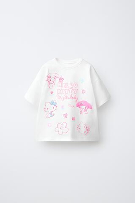 ZARA ФУТБОЛКА С ВЫШИВКОЙ HELLO KITTY ©, БЕЛЫЙ