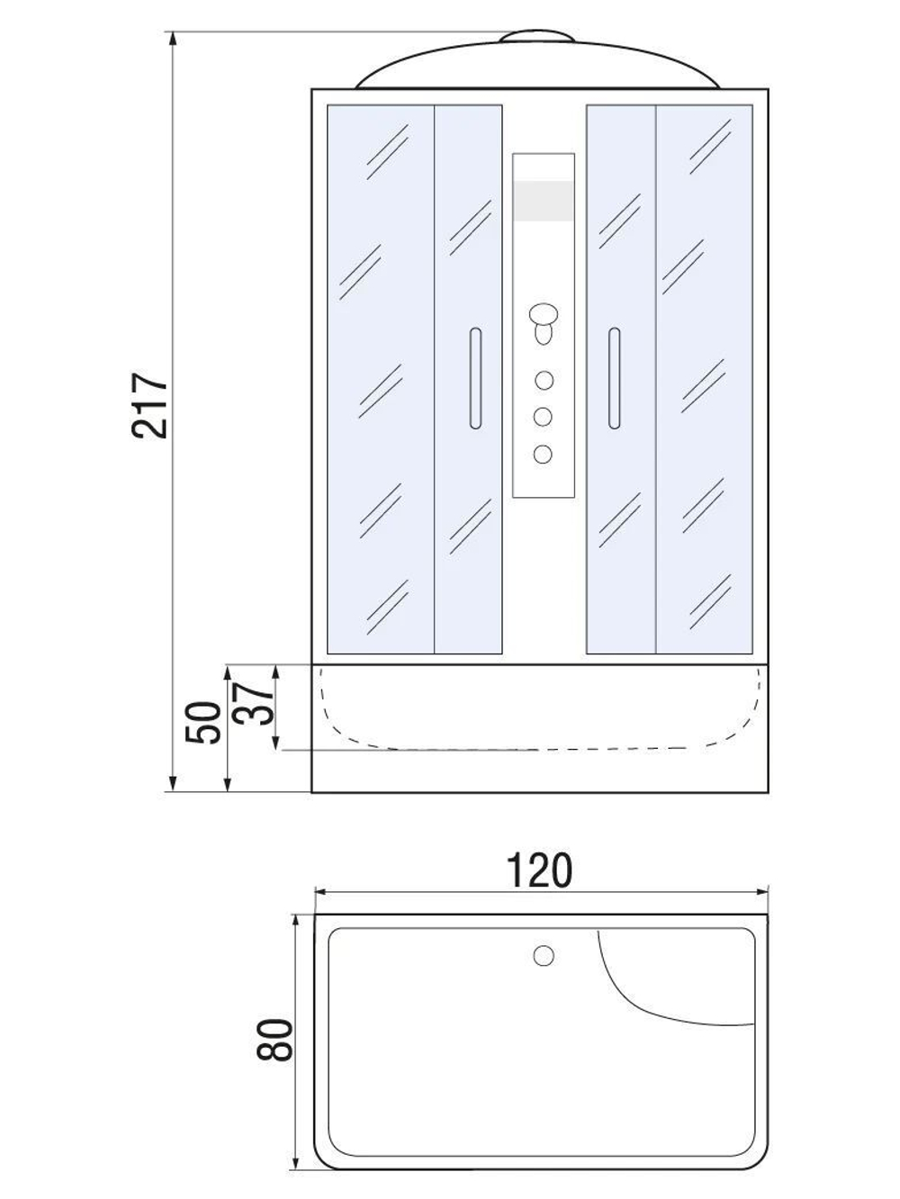 Душевая кабина RIVER  SENA 120/80/50 MT 120х80 см,  матовое стекло, поддон высокий, радио, гидромассаж
