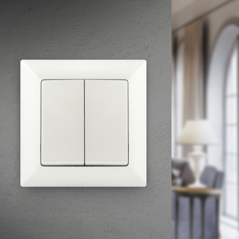 Выключатель Intro Solo 4-104-06 двухклавишный 10А-250В, IP20, СУ, перламутр