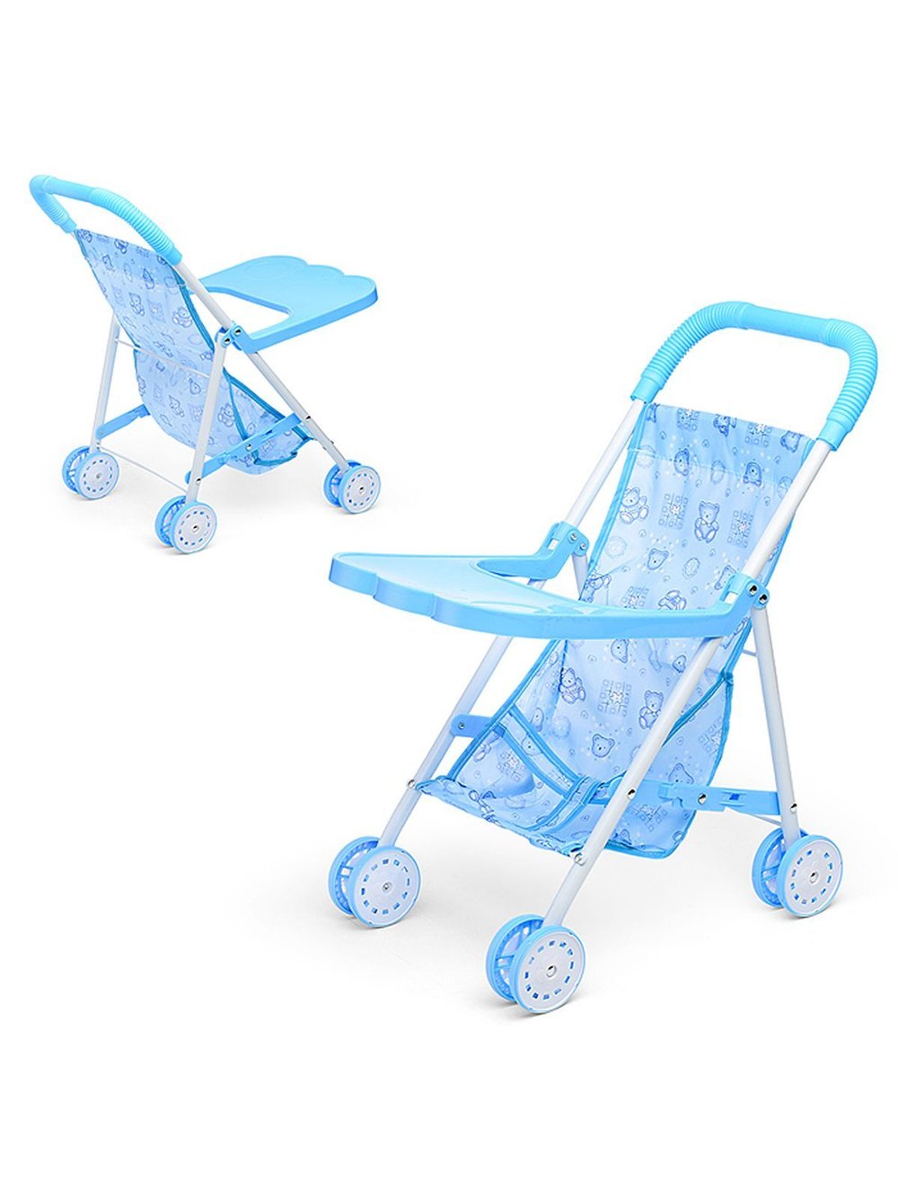 Коляска кукольная, складная, голубая, с принтом (CS6819BL)