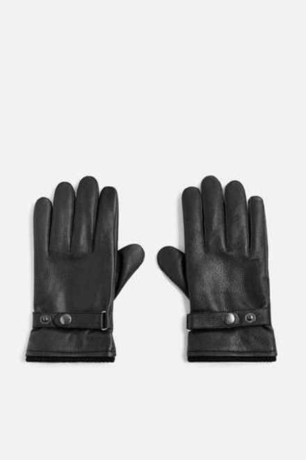 ZARA КОЖАНЫЕ ПЕРЧАТКИ С РЕГУЛИРУЕМОЙ ДЕТАЛЬЮ, ЧЕРНЫЙ