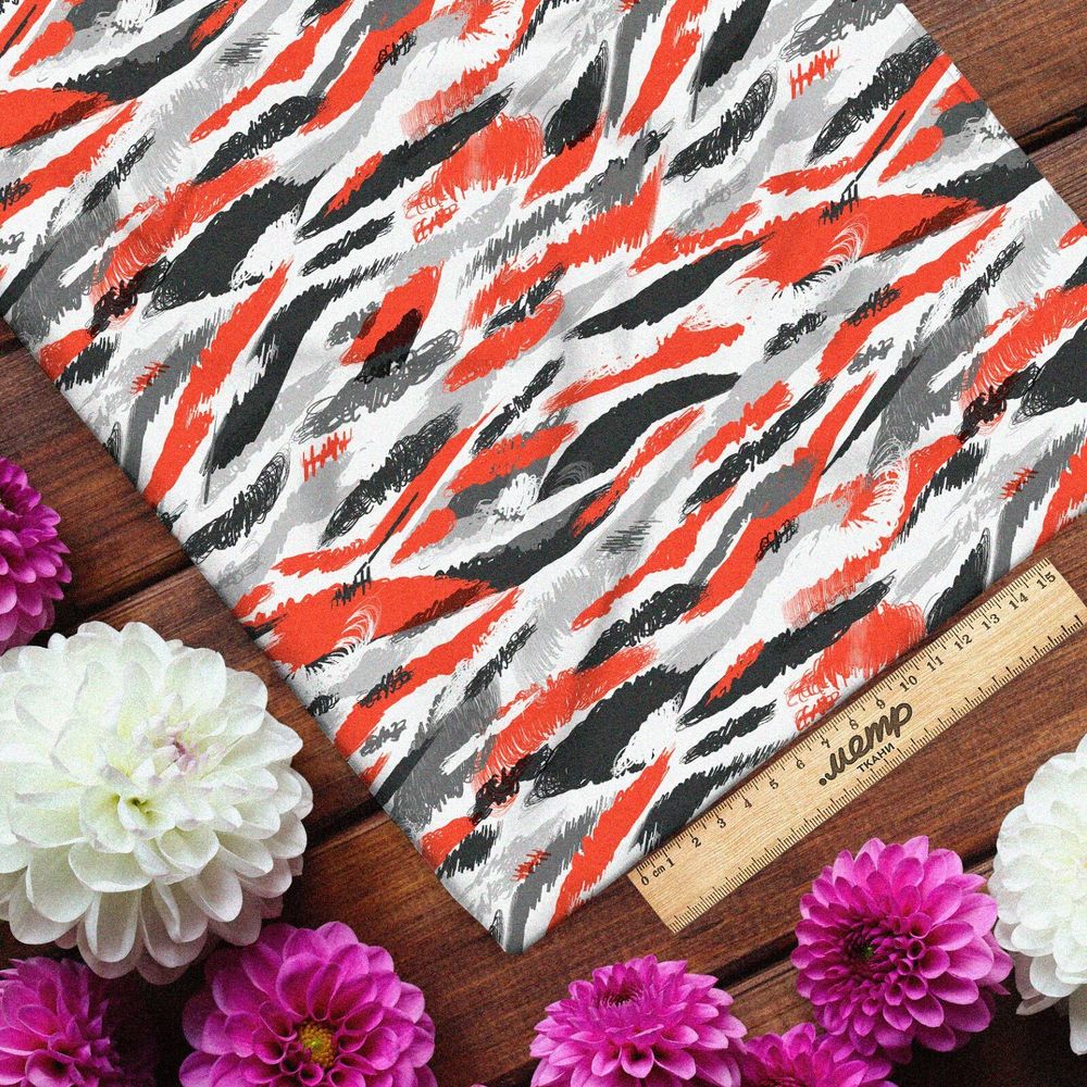 Ткань флис черно оранжевые полоски