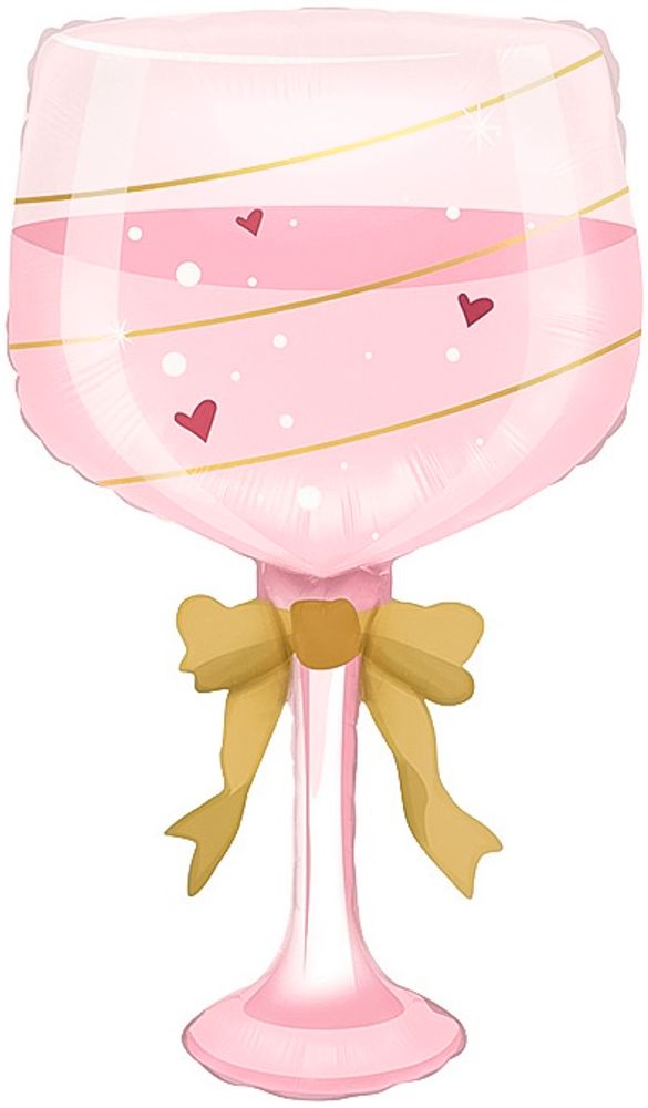 Шар (35''/89 см) Фигура, Бокал, Золотой бант, Розовый, 1 шт. (БГ-40)