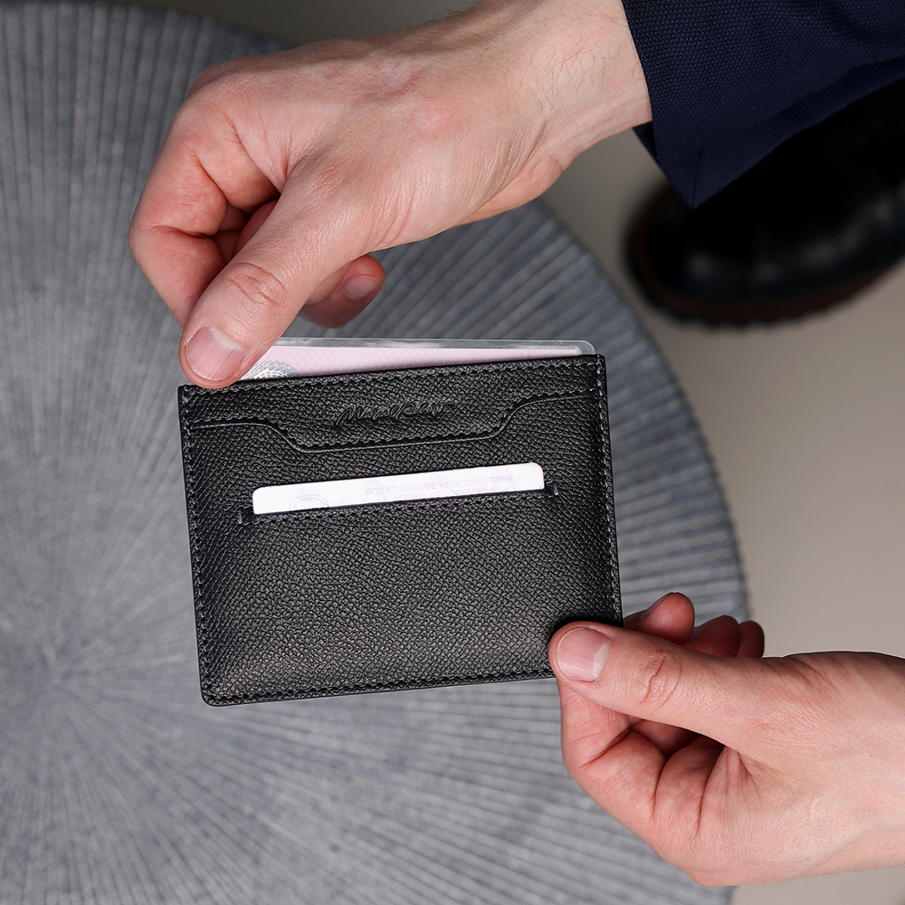 Обложка для автодокументов и паспорта Berlin из кожи сафьяно, черного цвета