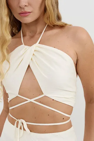 Топ с драпировкой из вискозы ванильного цвета