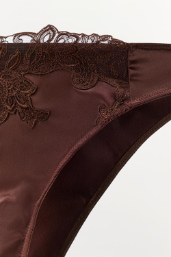 ZARA АТЛАСНЫЕ ТРУСЫ С КРУЖЕВОМ, КОРИЧНЕВЫЙ
