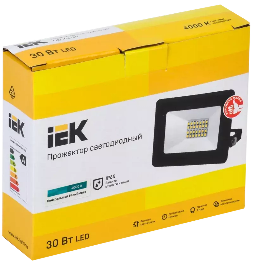 Прожектор СДО 06-30 светодиодный черный IP65 4000 K IEK LPDO601-30-40-K02