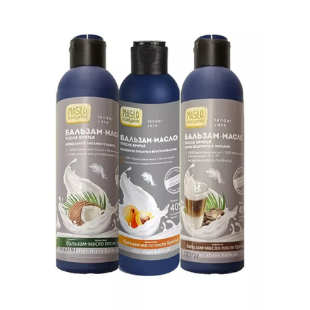 Maslo Maslyanoe Промо Бальзам-масло после бритья Абрикосовый + Кокосовый + Кофейный, 3*200 мл