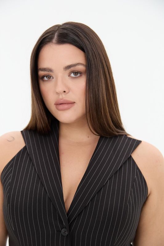 Платье-жилет в полоску со съемными рукавами, черный