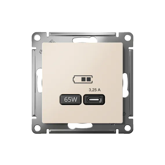 Розетка USB AtlasDesign тип C 65Вт QC PD высокоскор. ЗУ механизм беж. SE ATN000227