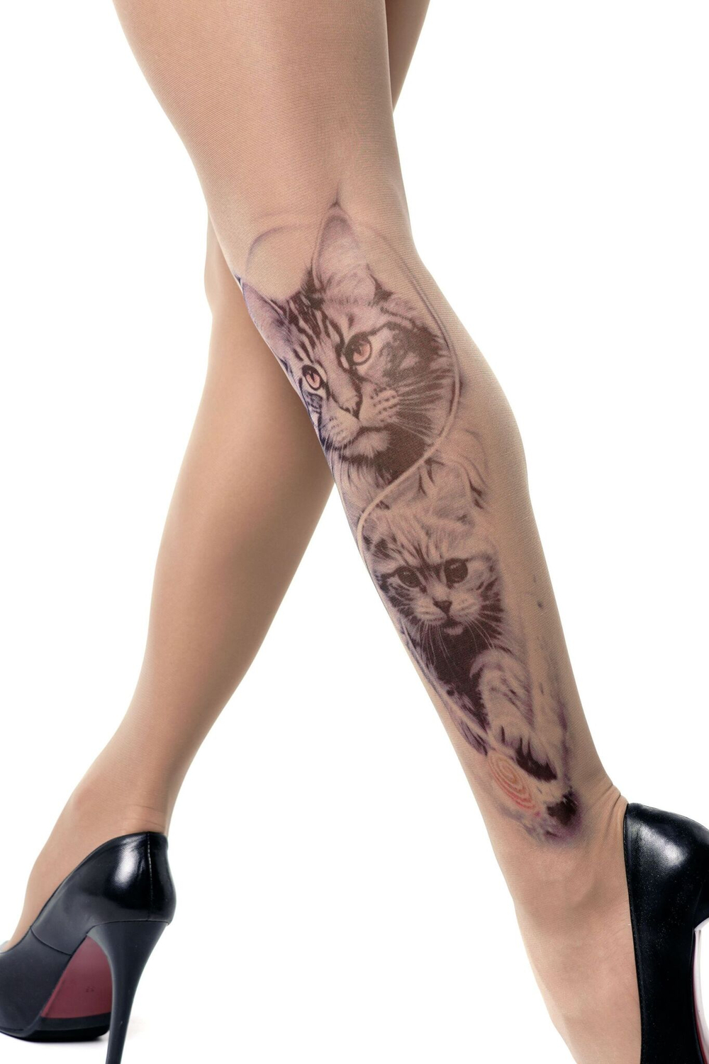 Колготки +size с принтом в виде кошек (Размер: XL-XXL-XXXL) (Цвет: бежевый)