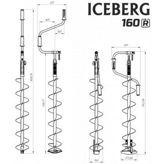 Ледобур ICEBERG-SIBERIA 160R-1600 Steel Head v3.0 правое вращение, стальная голова (LA-160RS) Тонар