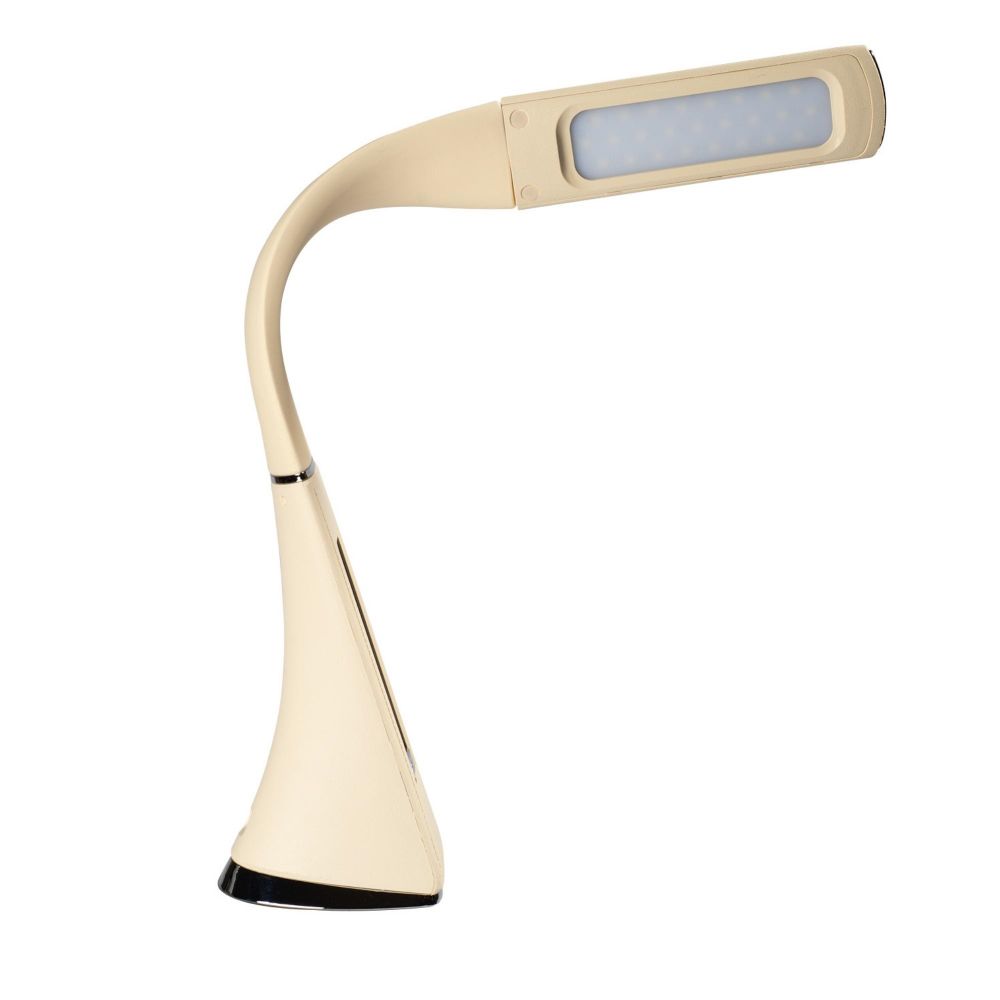 TLD-542 Cream-LED-300Lm-5000K-Dimmer Светильник настольный c часами. календарем. термометром. 5W. Сенсорный выключатель. Кремовый стилизован под кожу. TM Uniel.