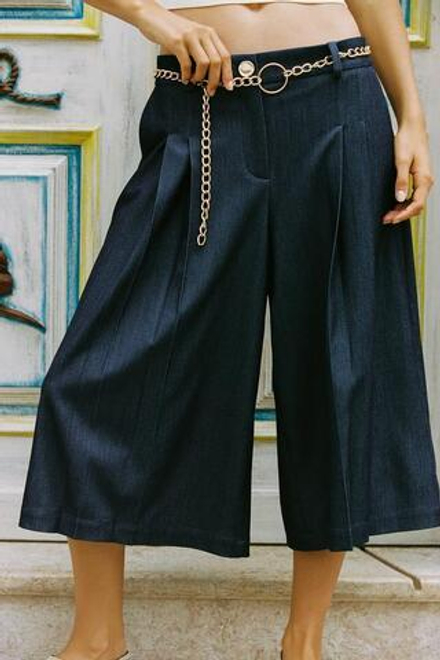 ZARA ДЛИННЫЕ БЕРМУДЫ С РЕМНЕМ И ЦЕПОЧКОЙ, СИНИЙ
