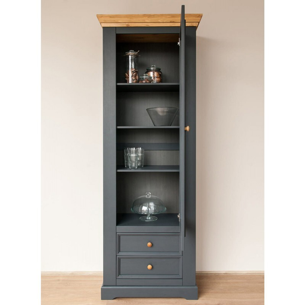 Шкаф для посуды «Форест» узкий 1 дверь 2 ящика серый 7012/бейц-масло