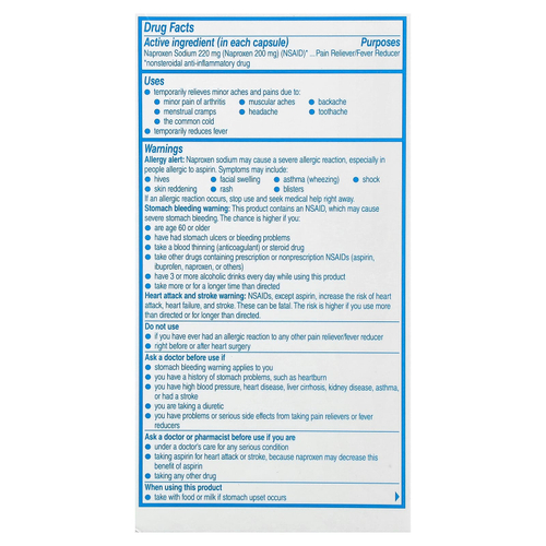 Aleve, Напроксен натрия в капсулах, жидкие гели, 220 мг, 80 капсул