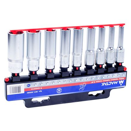 Цена на МАСТАК (001-3009H) Набор торцевых глубоких головок 3/8", 6-гранные, 6-19 мм, 9 предметов