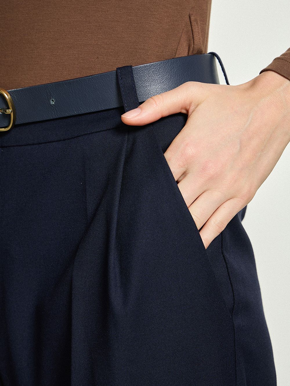 Брюки Палаццо на молнии синяя смесовая шерсть