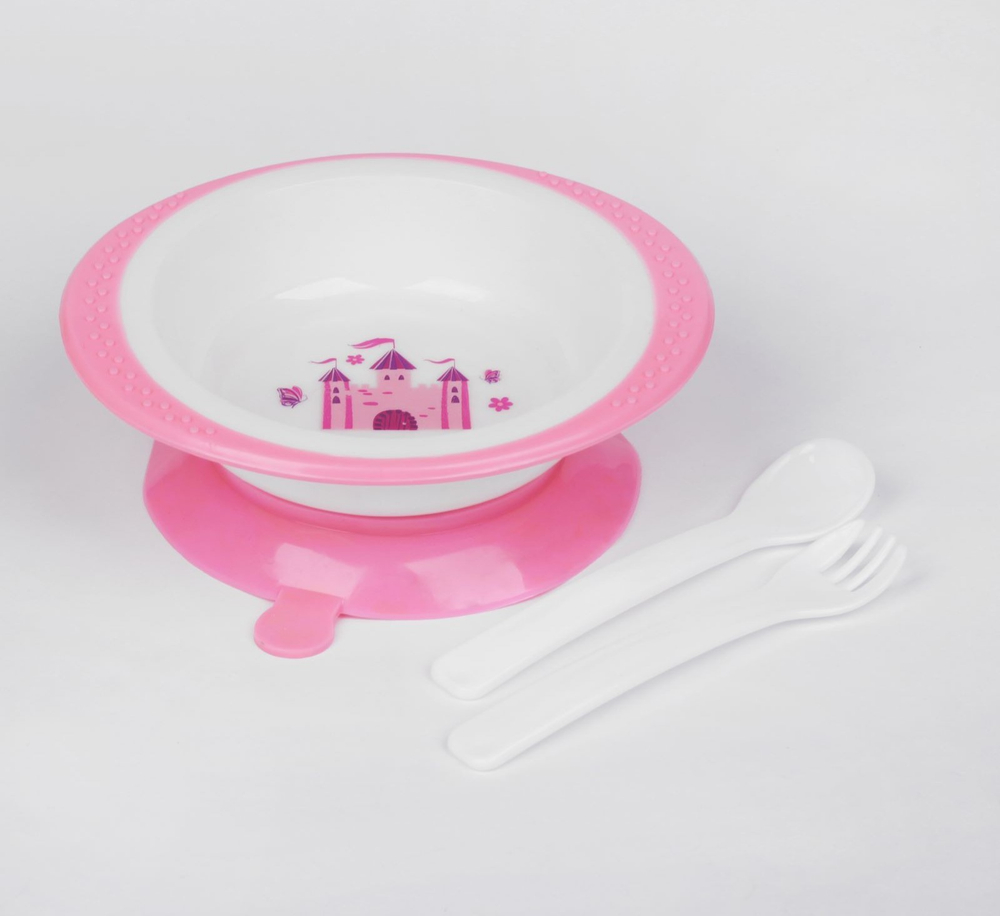 Набор детской посуды «Принцесса», 3 предмета: тарелка на присоске 200 мл, ложка, вилка 1592345