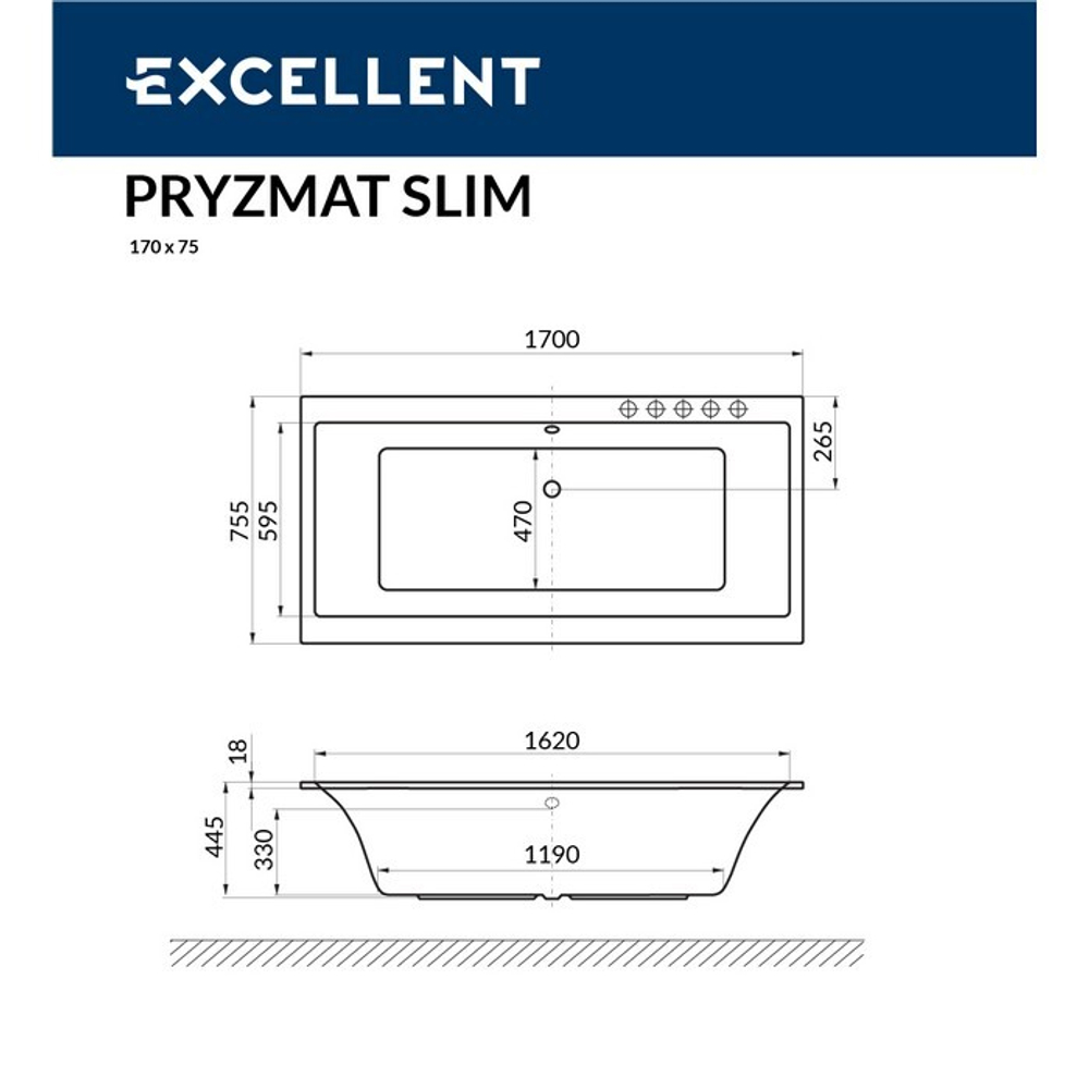 Акриловая ванна Excellent Pryzmat Slim 170x75 WAEX.PRY17WHS