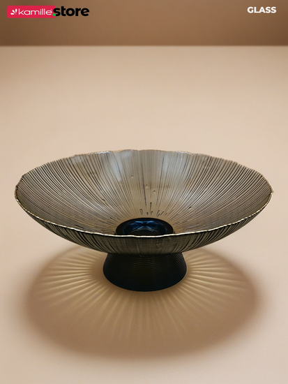 Блюдо 33х13,5 см. стеклянное на ножке, с золотой обводкой