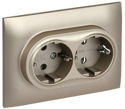 Розетка 2-м SKANDY 16А с заземл. без защ. шторок в сборе SK-R08Sh шампань IEK SK-R21-16-K37-F