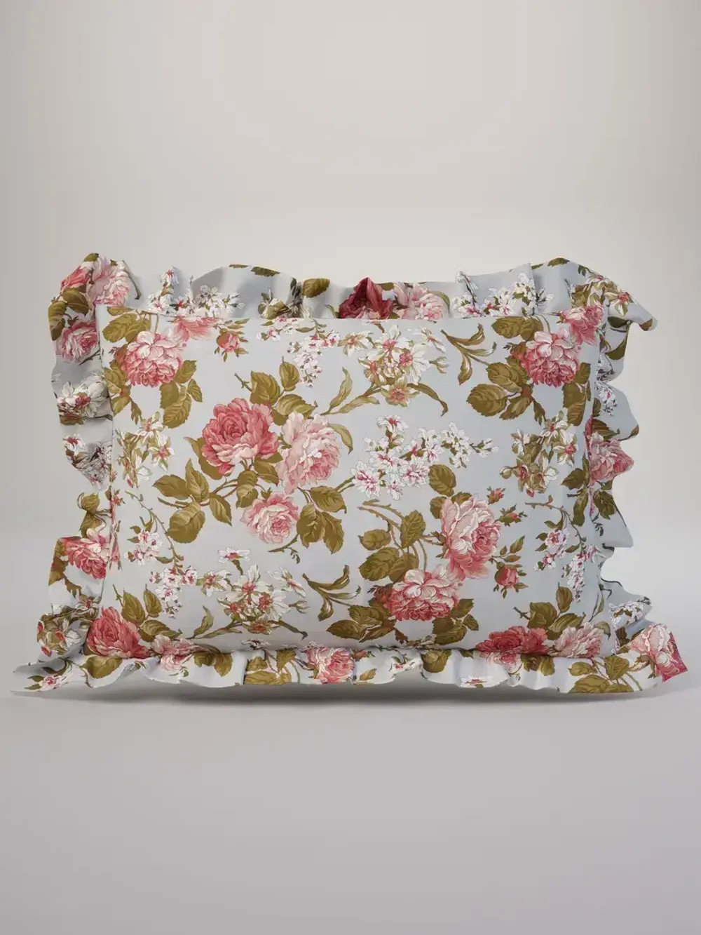 Декоративная наволочка с рюшами, оборками "Прохоровская роза(новая)" 50х70 см, 1 шт, без молнии