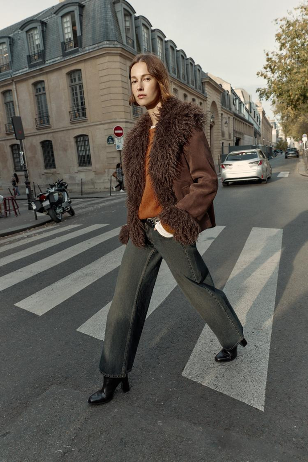 ZARA КУРТКА С ОТЛОЖНЫМ ВОРОТНИКОМ, КОРИЧНЕВЫЙ