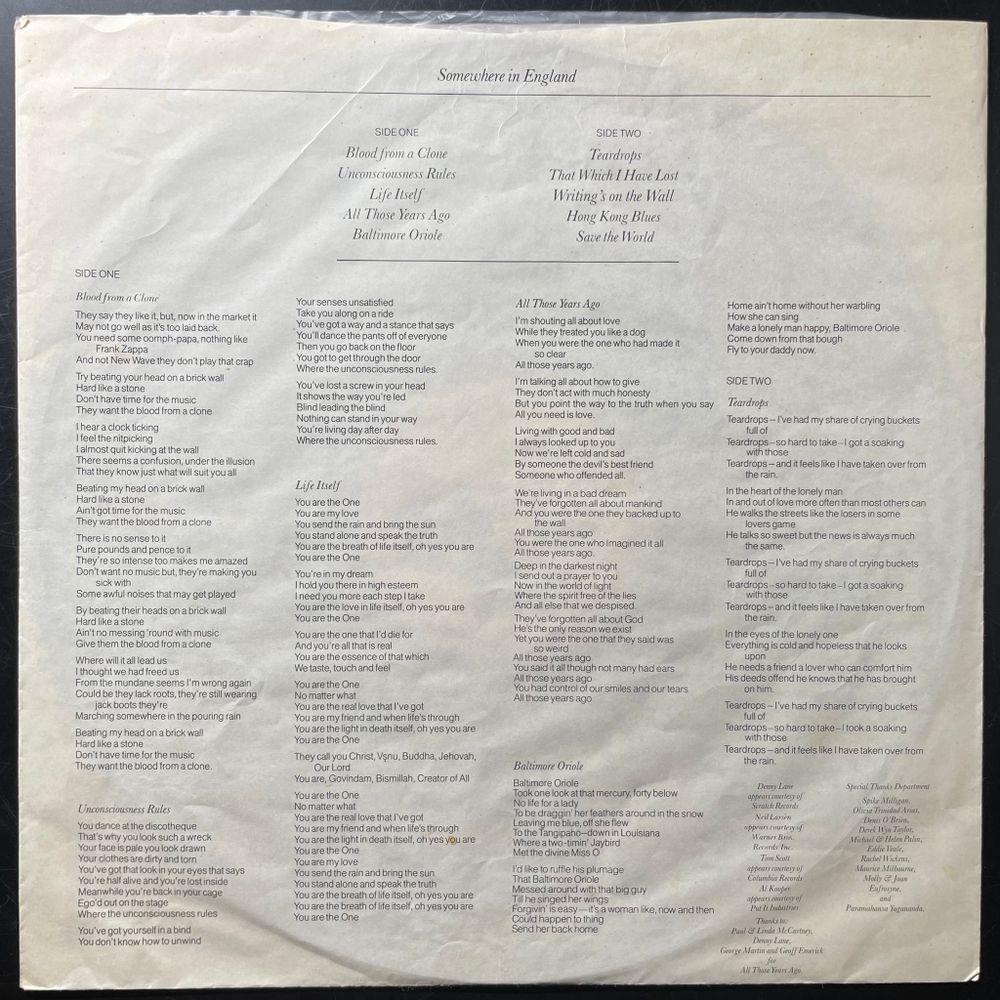 George Harrison ‎– Somewhere In England (Япония 1981г.)