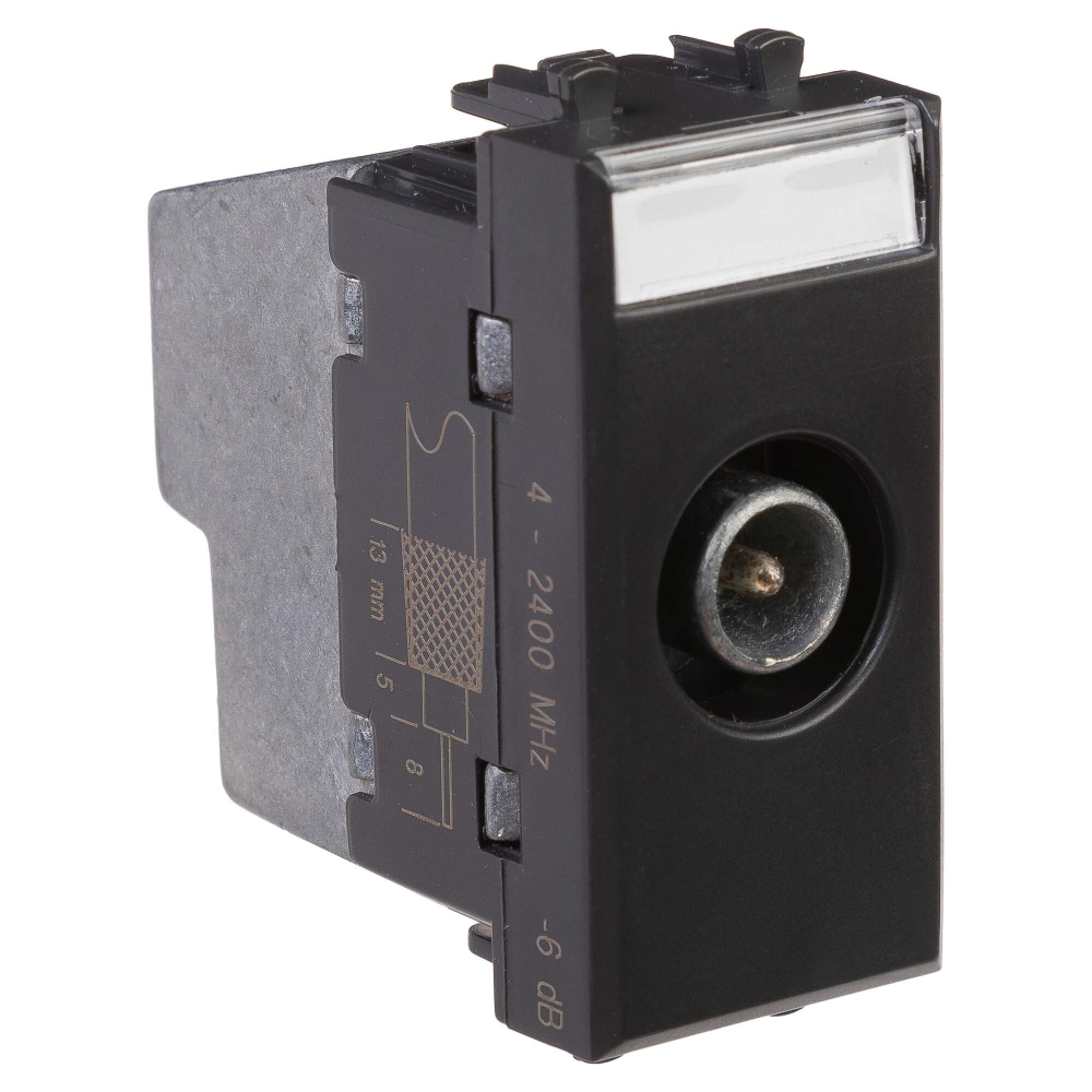 Розетка TV проходная модульная, "Avanti", "Черный матовый", 1 модуль