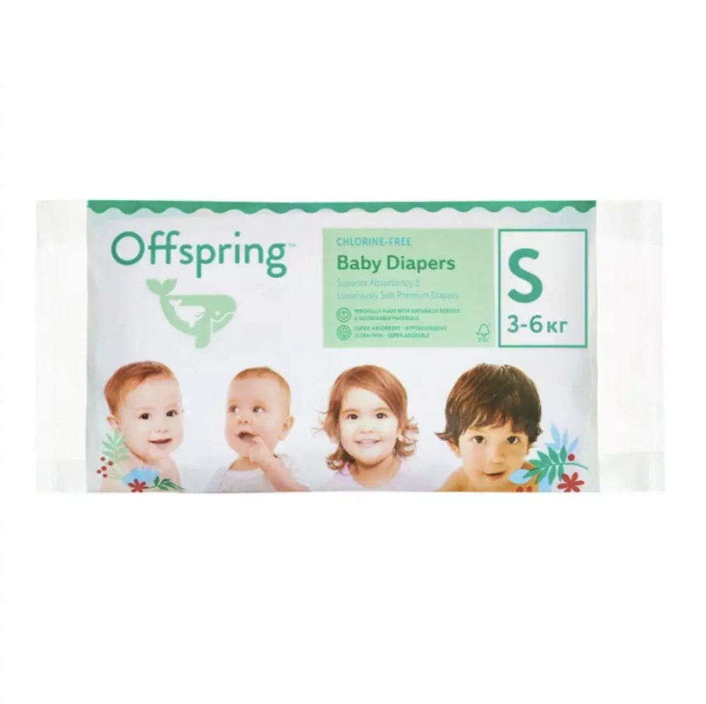 Offspring подгузники, Travel pack, S 3-6 кг. 3 шт. 3 расцветки