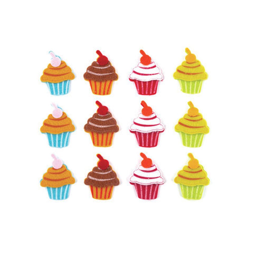 Наклейки из фетра "Пирожные", 12 шт., ассорти, ОСТРОВ СОКРОВИЩ, 661476