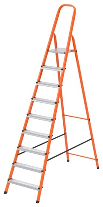 Стремянка, 9 ступеней, стальной профиль, ступени сталь, оранжевая, Сибртех