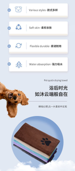 Полотенце для животных, собак и кошек из микрофибры супервпитывающее, синее, 100 50