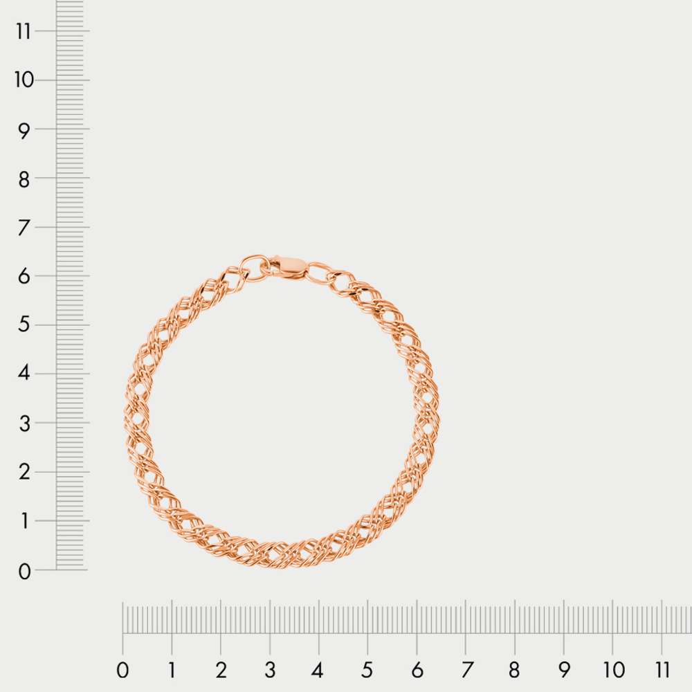Браслет цепной пустотелый плетения "Ромб тройной" для женщин из розового золота 585 пробы (арт. НБ 12-203ПГ 0.60)