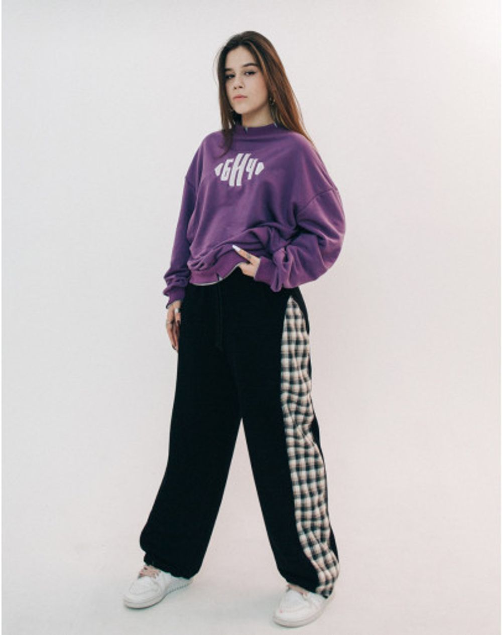 Брюки БИЧ с клетчатой вставкой Черные