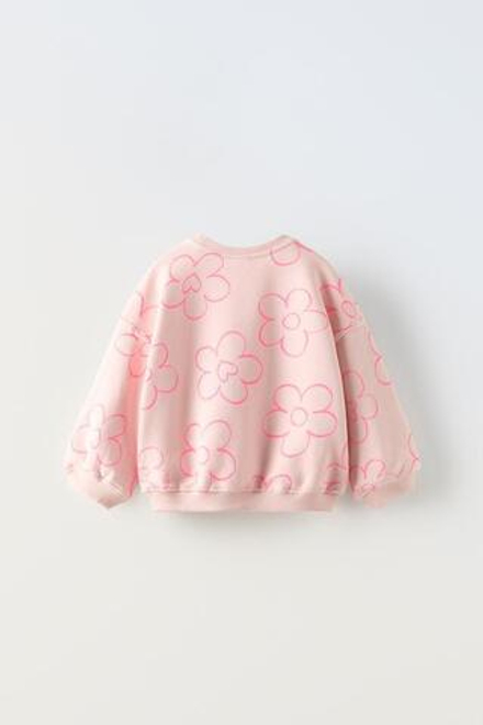 ZARA ТОЛСТОВКА С ПРИНТОМ И НАШИВКОЙ, РОЗОВЫЙ