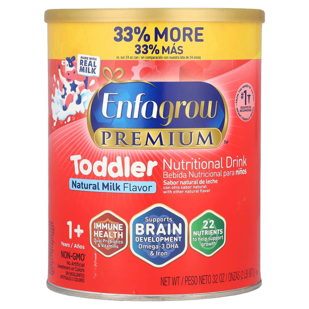 Enfamil, Enfagrow Premium ™, пищевой напиток для малышей, для детей от 1 года, натуральное молоко, 907 г (2 фунта)