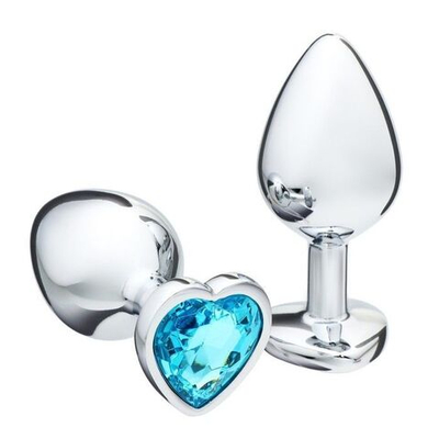 Серебристая анальная пробка с голубым кристаллом - 8 см. (Цвет: голубой)