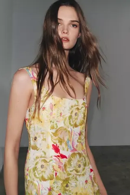ZARA ПЛАТЬЕ ИЗ СМЕСОВОГО ЛЬНА С ПРИНТОМ — ZW COLLECTION, РАЗНОЦВЕТНЫЙ