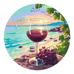 Rəqəmlərlə rəngləmə \  Картина по номерам на фигурном холсте "Закат, вино и море", форма круг
