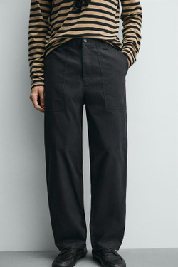 ZARA БРЮКИ STRAIGHT FIT С ЭФФЕКТОМ ПОТЕРТОСТИ, СТАЛЬНОЙ