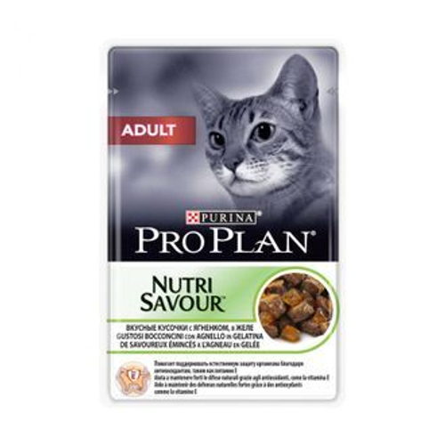 Purina Pro Plan Adult Влажный корм для взрослых кошек кусочки в желе с ягненком, 85 г
