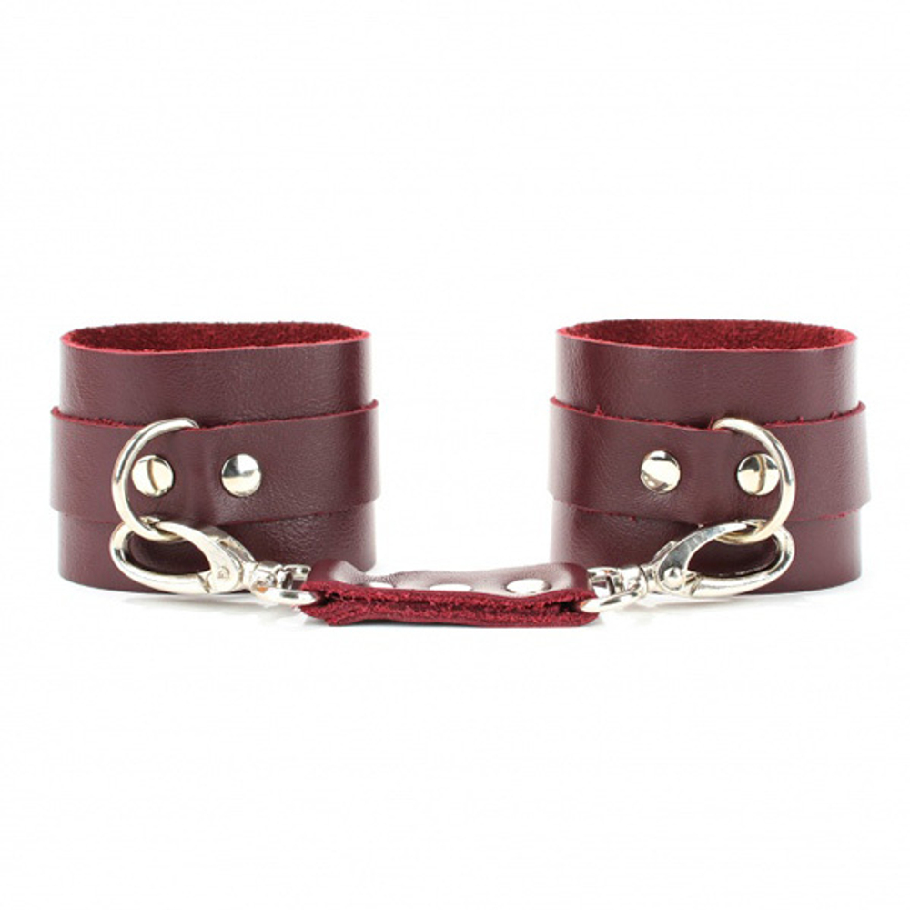 Бордовые кожаные наручники БДСМ Арсенал Lady's Arsenal Maroon Handcuffs 67002