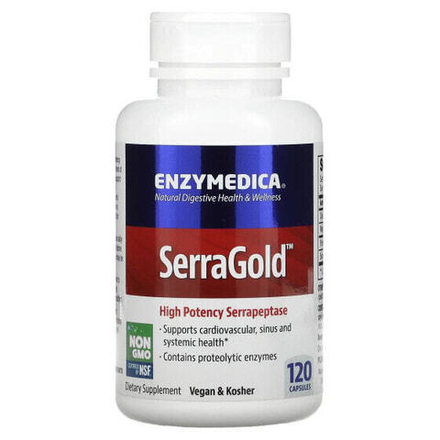 Пищеварительные ферменты Enzymedica, SerraGold, высокоэффективная серрапептаза, 120 капсул
