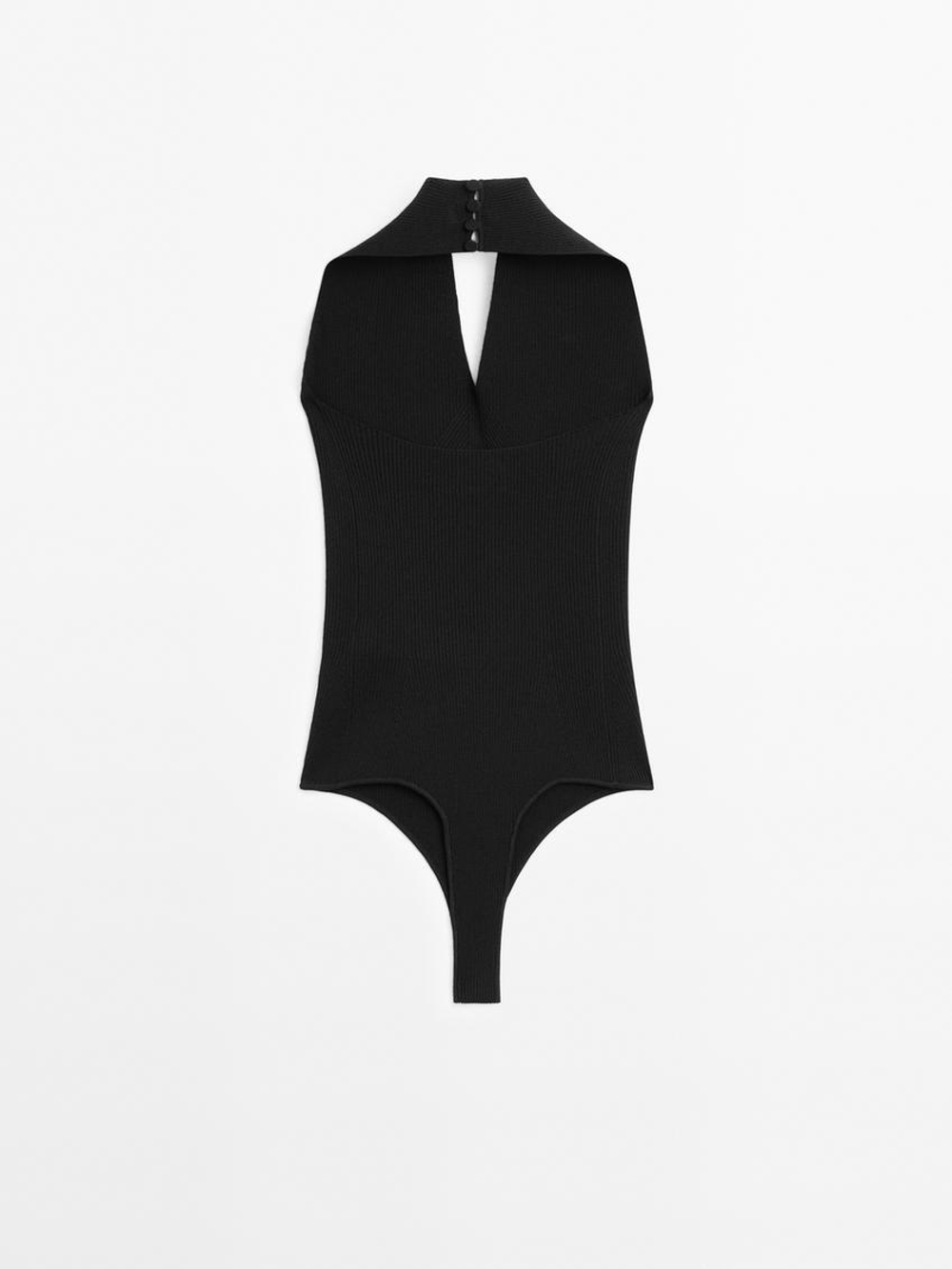 Massimo Dutti Трикотажное боди с V-образным вырезом - Studio, черный