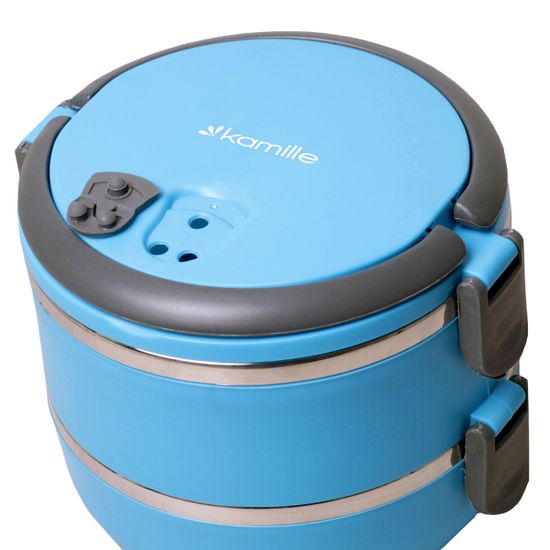 Ланч бокс двойной 1400 мл. круглый Kamille КМ-2106 (пластик, нержавеющая сталь)