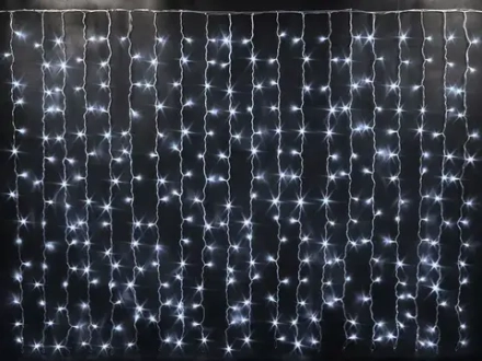 Светодиодный облегченный занавес 2*1.5 м., 220V, 300 холодных белых LED ламп, прозрачный ПВХ провод, Rich LED (RL-CS2*1.5-T/W)